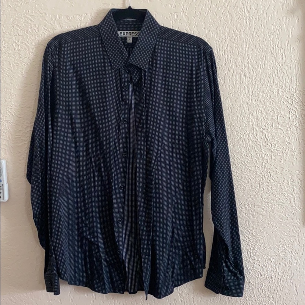 Black men’s Express long sleeve pattern royal/grey